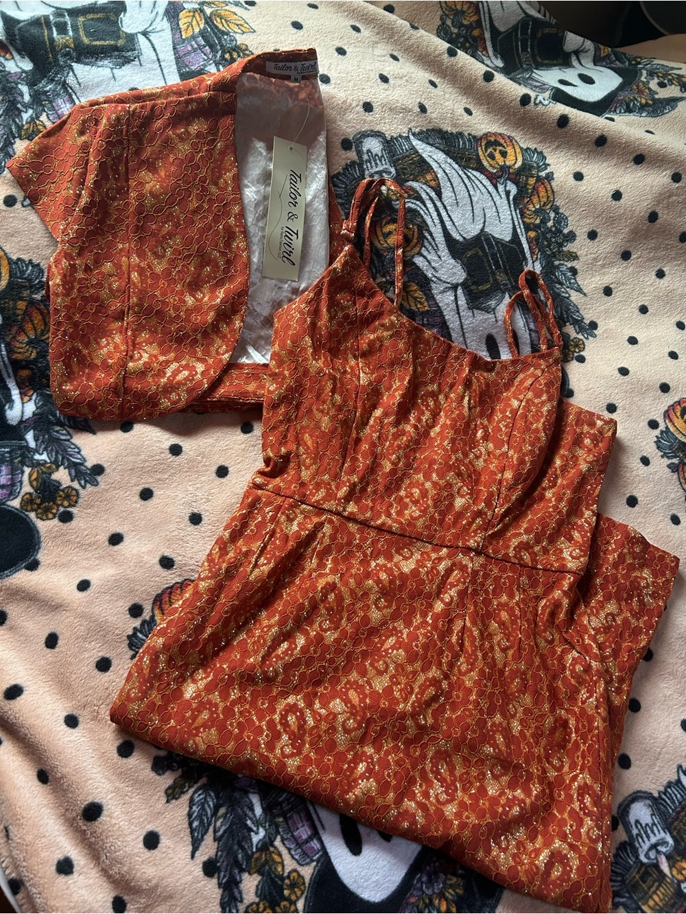 Tatyana Orange and Gold Brocade Two-Piece Dress Set